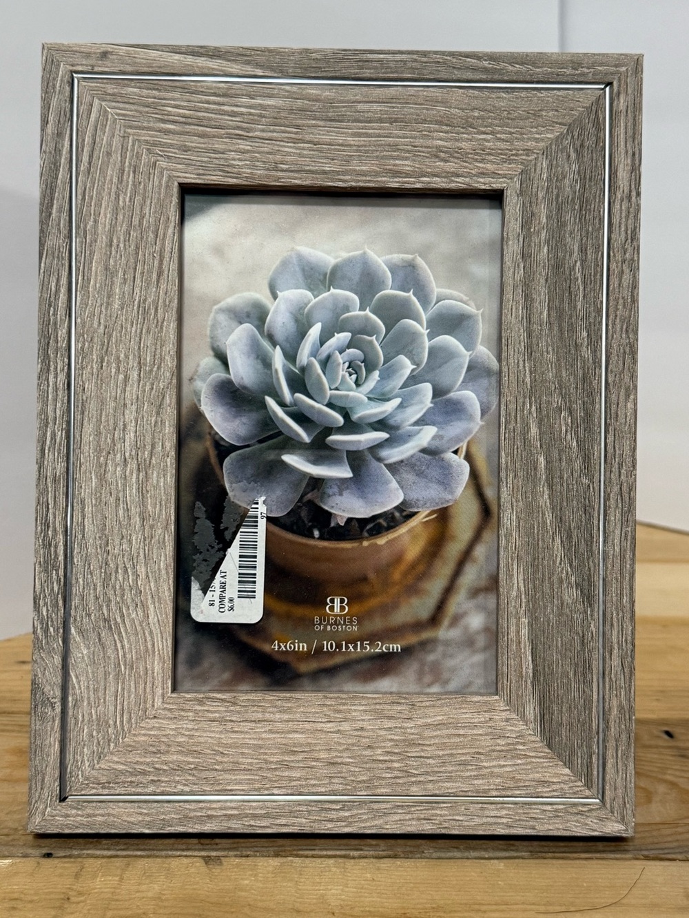 Burnes of Boston Gray Wood Grain Silver Trim Picture Frame 4x6 New Without Box
